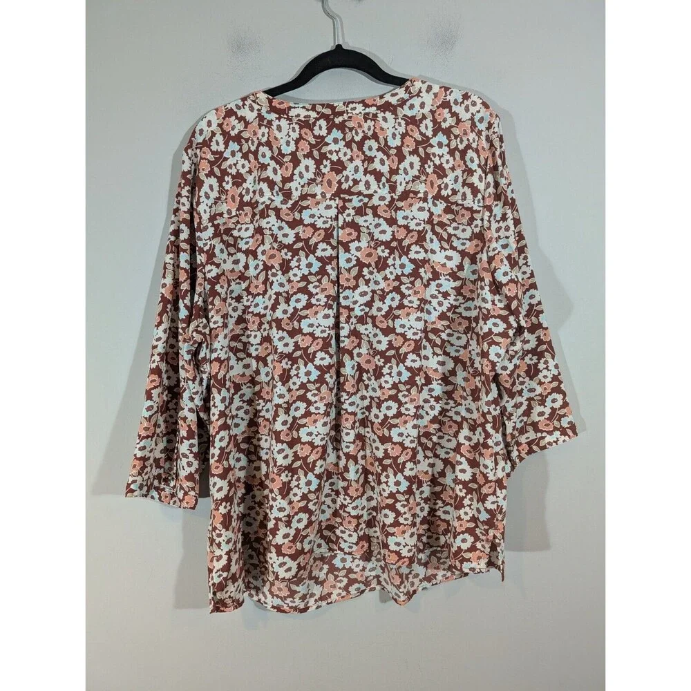 Croft & Barrow Top Women Plus 2X‎ Brown Floral Tunic Business Casual - Picture 2 of 6